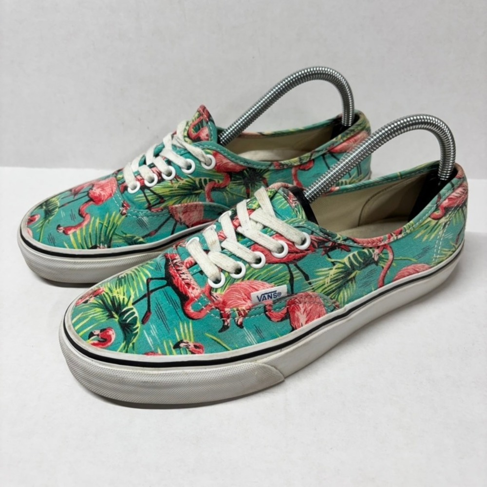 Vans Mens Authentic Canvas Teal Pink Flamingo Tropical Print M8 W9.5 Sneakers